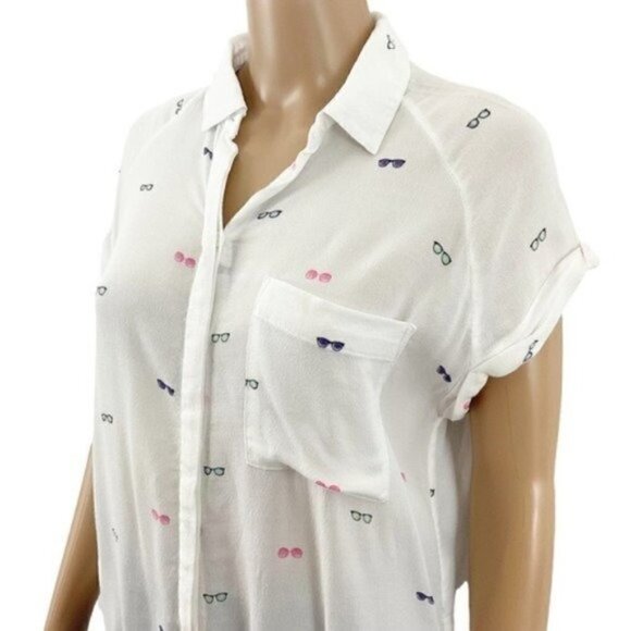 Rails Rayon Shirt Sunglasses Whimsy Vacation Ready Short Cuffed Sleeves size XS - Picture 5 of 9